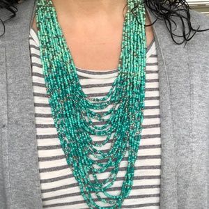 Green and turquoise beaded statement necklace